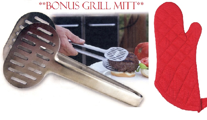 #0432 Stainless Burger Tongs and Bonus Grill Time BBQ Mitt