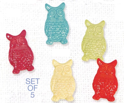 #7174 Ceramic Owl Magnets Set of 5